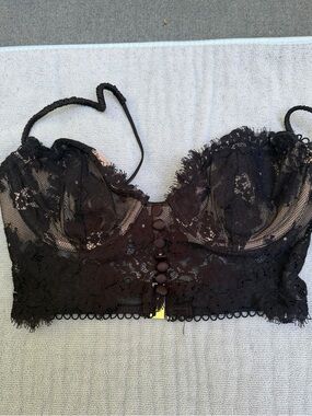 For Love And Lemons Black Lace Button-Front Bralette
